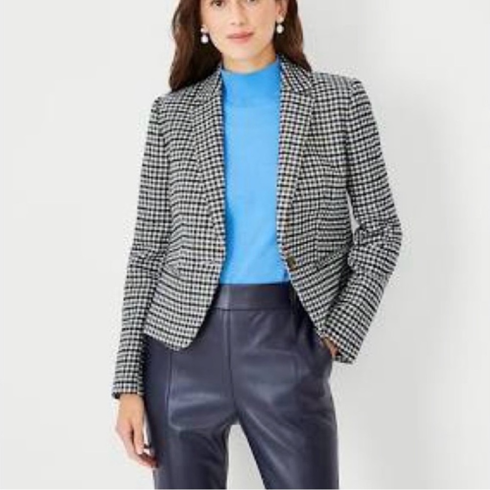 Ann Taylor Newbury Women's Houndstooth Blazer - Black/White/Blue